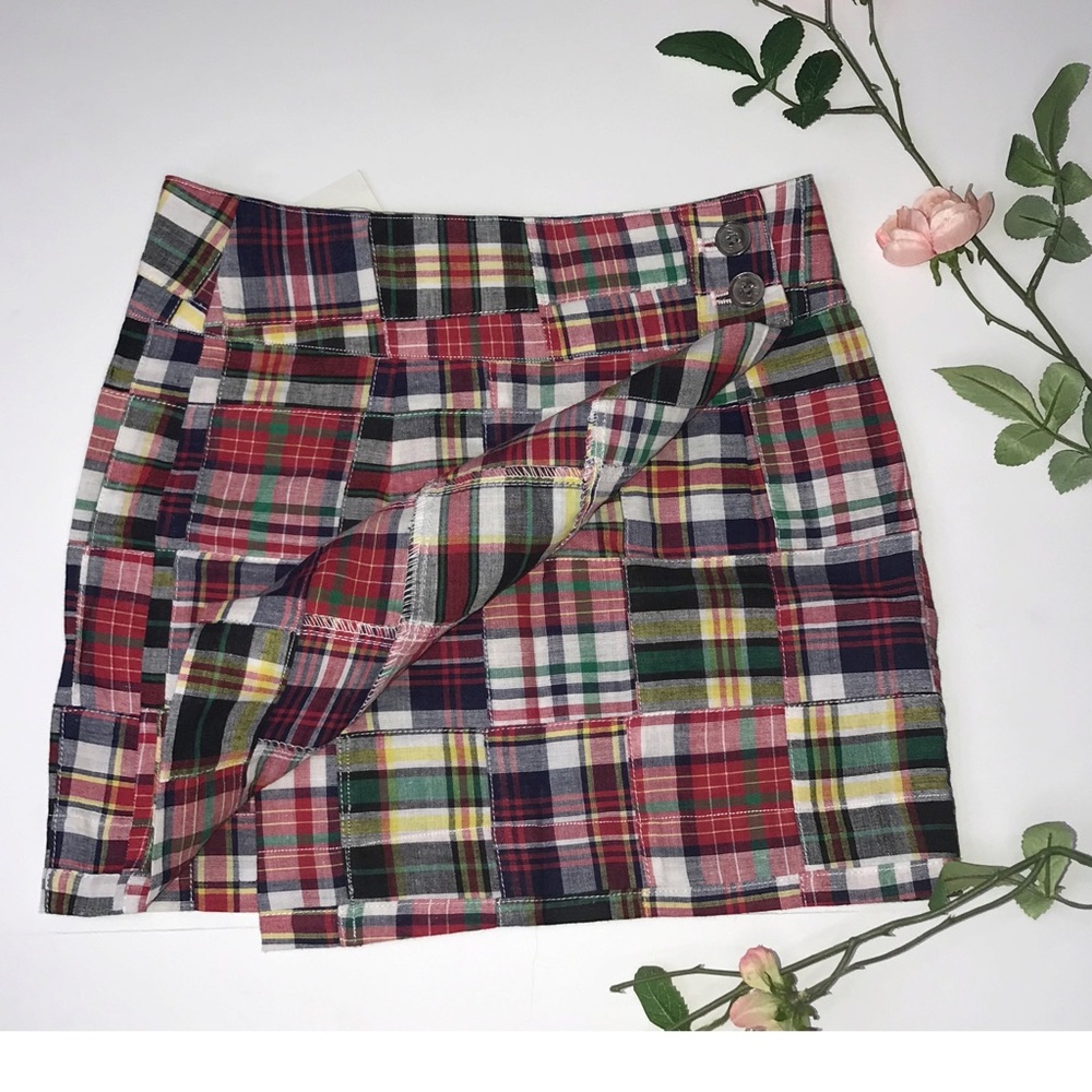 Madras girls wrap around red plaid skirt